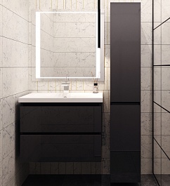 Style Line Мебель для ванной Даймонд 80 Люкс черная, PLUS подвесная – фотография-2